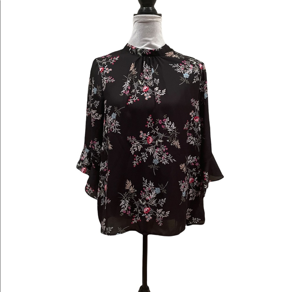 Faith and Joy pull over floral patterned high neck blouse 3/4 sleeve size large